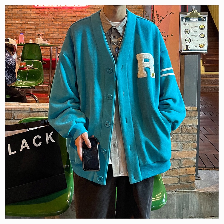 ❤️Áo Khoác Cardigan❤️ Cổ Chữ V Dáng Rộng Thêu Họa Tiết Phong Cách Đường Phố Hong Kong Thời Trang Mùa Thu 201 Cho Nam