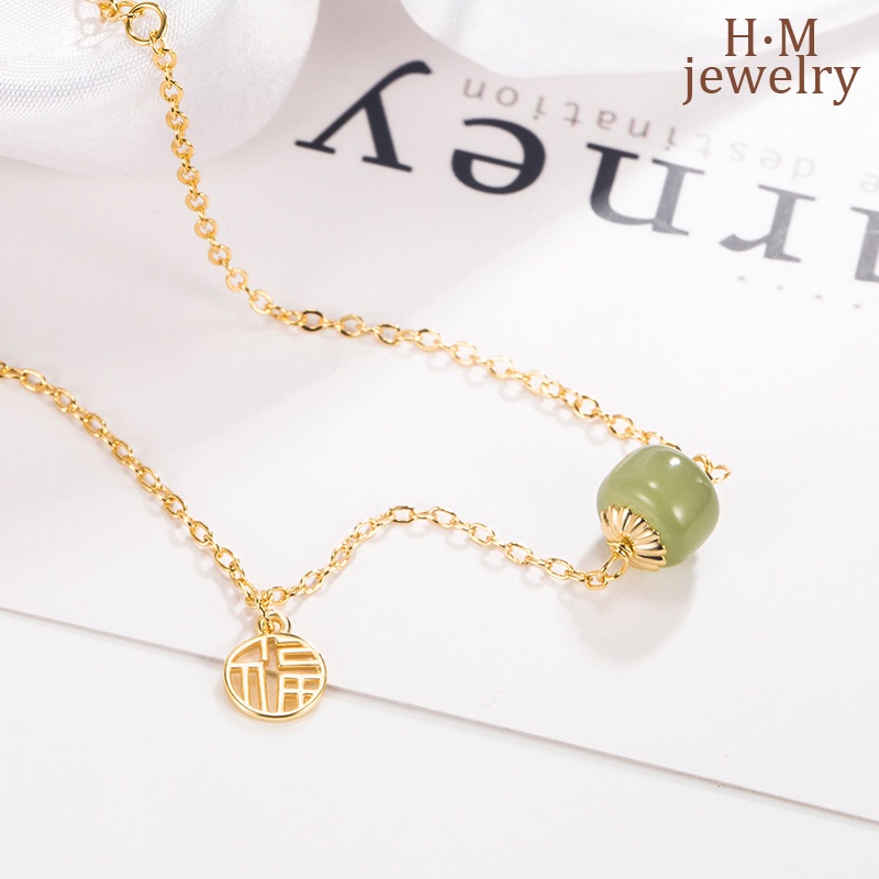 Vòng Tay Đá Ngọc Bích Mạ Vàng Kiểu Vintage Thời Trang