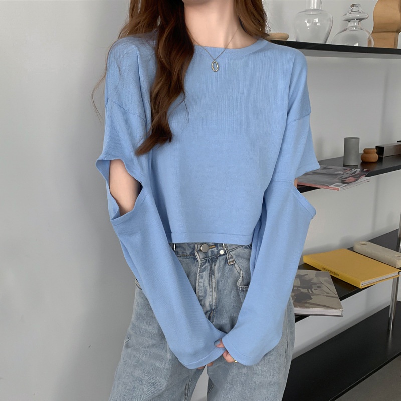 Áo Sweater Mỏng Tay Dài Lưng Cao Phong Cách Mới Dành Cho Nữ FT6058