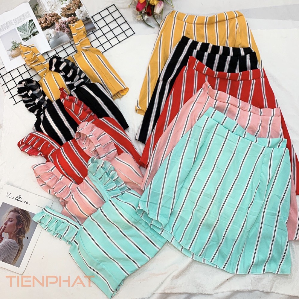 Set áo croptop và váy (Ảnh thật) có lót quần cột nơ sau lưng- Voan cát