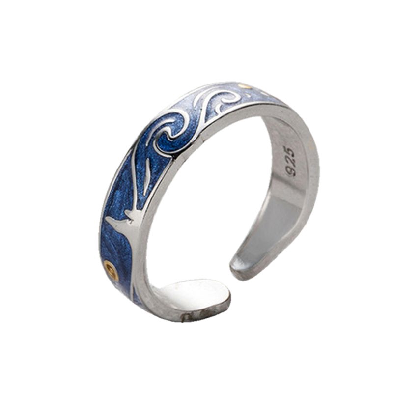 ❀AUTU 925 Silver Plated Van Gogh Starry Sky Open Lover Rings Band Romantic Jewelry