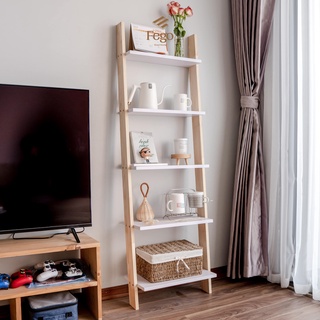 Kệ gỗ để sách 5 tầng Fego sơn ngăn trắng trang trí nhà cửa, phòng ngủ