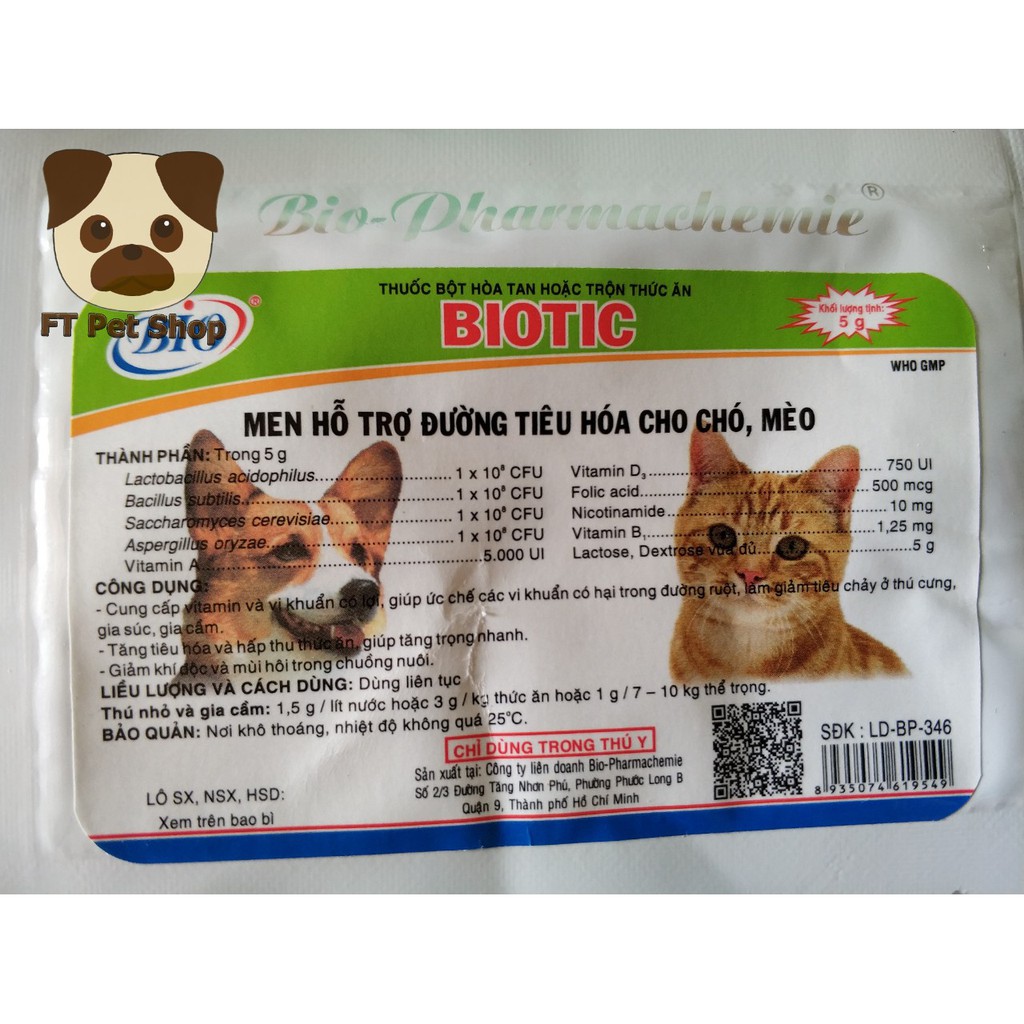 Men Tiêu Hóa Cho Chó Mèo BIOTIC 5gam