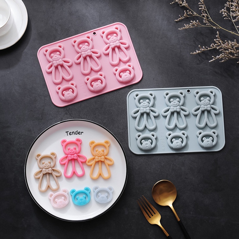 Khuôn Silicone Làm Bánh Hình Gấu 6 Ngăn DIY