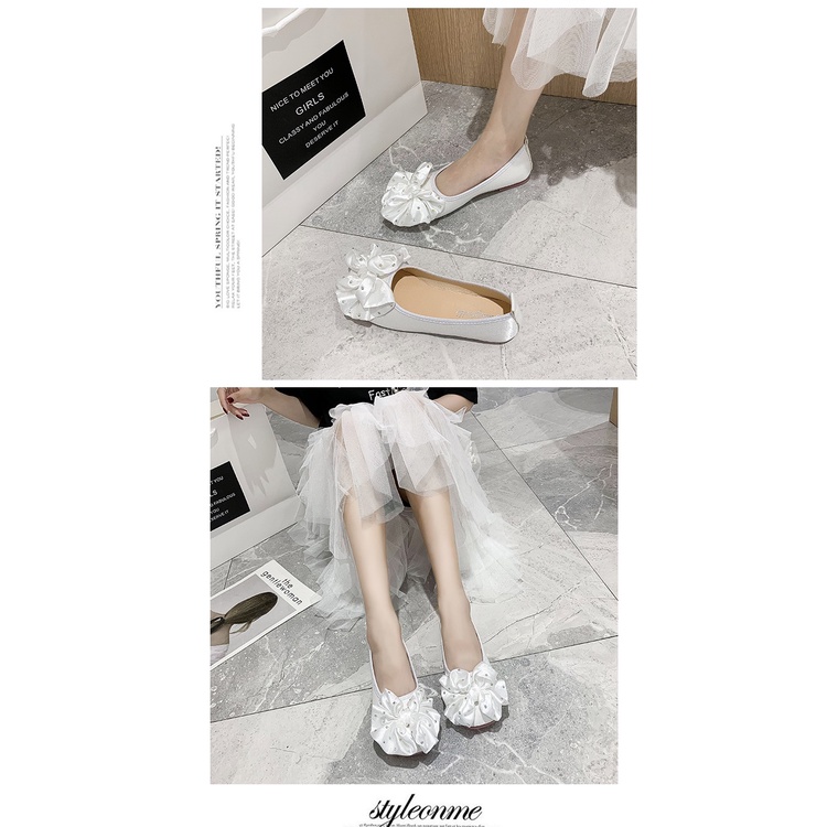 Flat Single Shoes Female 2020 Autumn New Fashion Shallow Mouth Fairy Wind Bow Square Skirt Summer Peas Shoes