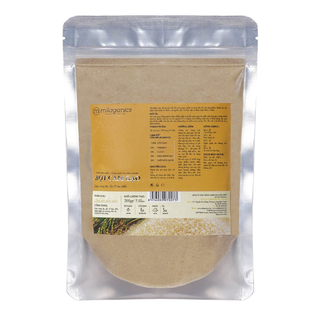 Bột cám gạo nguyên chất Mocotics đắp mặt nạ dưỡng da trắng mịn 100g (Túi Zip)