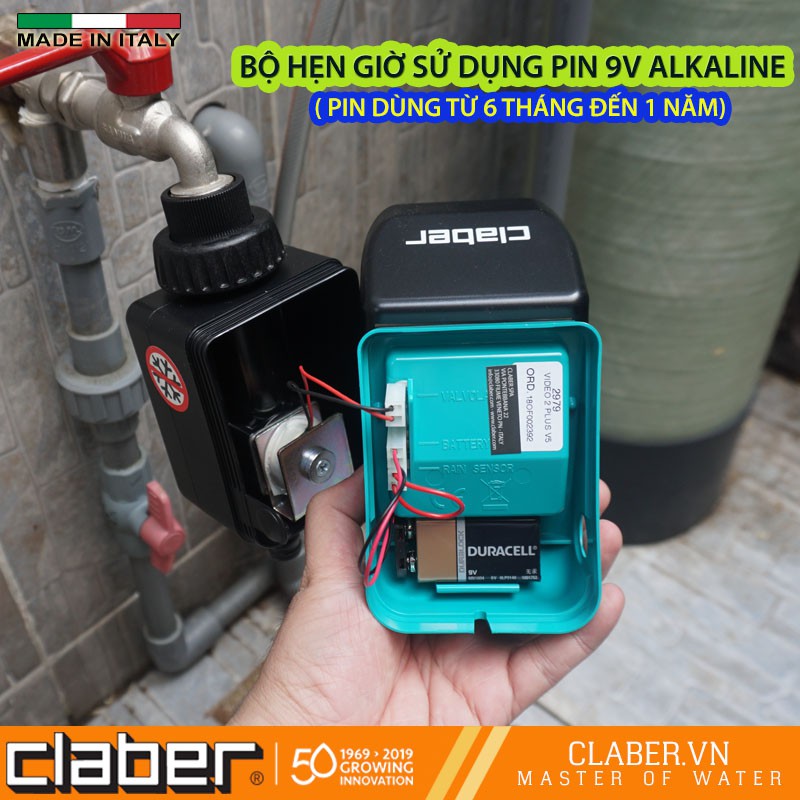 Van Hẹn Giờ Tưới Cây Claber 8412 Aquauno Video 2 Plus tặng pin 9V 66K sử dụng 9 - 12 tháng