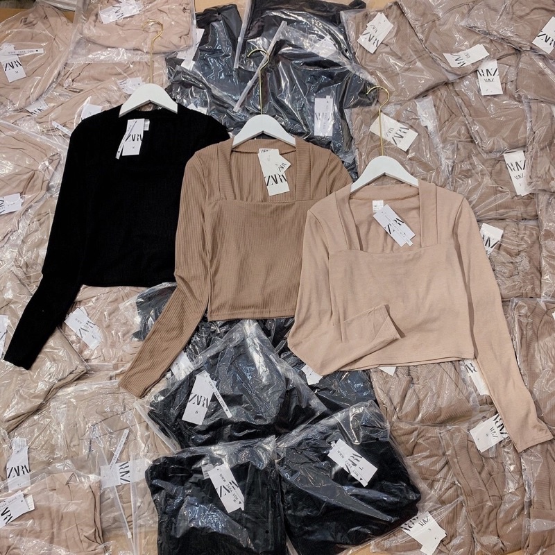 Áo len tăm cổ vuông 3 màu phong cách Hàn Quốc siêu xinh cuốn hút, Áo thun cổ vuông dài tay -Hinhin | BigBuy360 - bigbuy360.vn