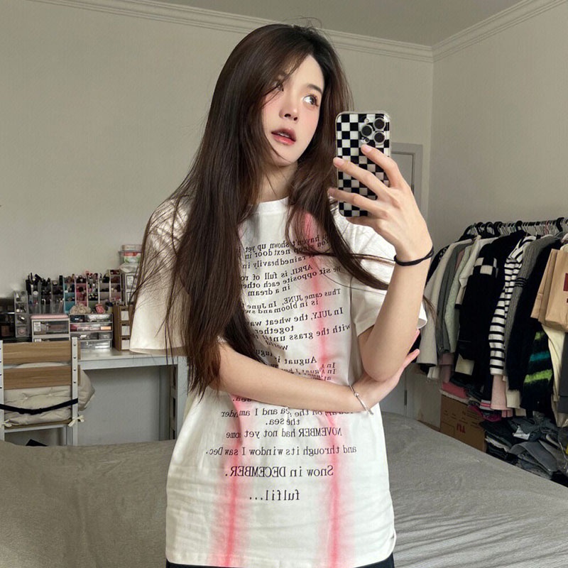 Áo Thun Tay Ngắn Cổ Tròn Form Rộng In Họa Tiết Thời Trang retro Mỹ Cho Nữ