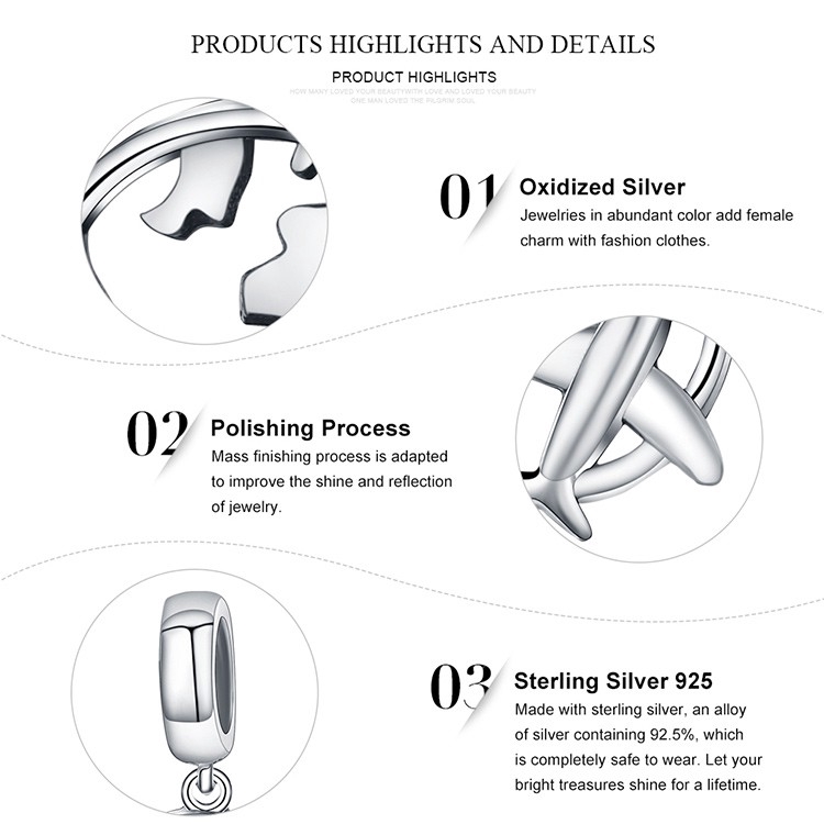 BAMOER Mặt Vòng cổ Bạc 925 Hình Máy Bay