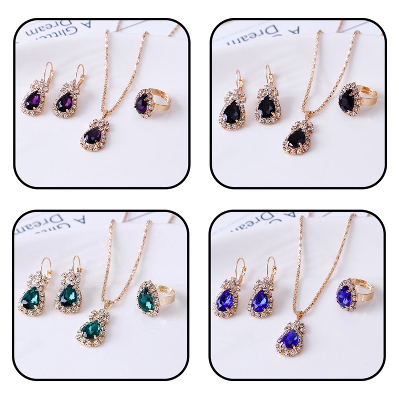 Bộ Trang Sức Đính Đá Hình Giọt Nước Thời Trang Cho Nữ