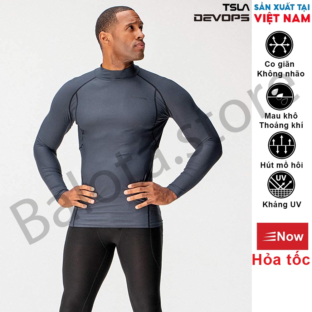 Áo thun dài tay nam Devops cổ 3 phân form ôm body chất co giãn lót giữ nhiệt đá bóng rổ tập gym bơi thể thao chống UV | BigBuy360 - bigbuy360.vn