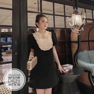 Bigsize Đầm cổ phối nút cườm D521