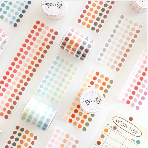 Cuộn nhãn dán chấm bi washi tape trang trí nhật ký/album DIY - MyNa Mart