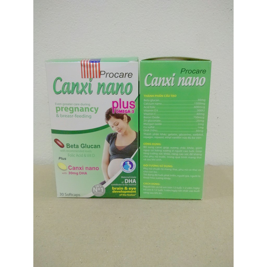 VIÊN UỐNG PROCARE CANXI NANO PREGNANCY - BỔ SUNG CANXI CHO PHỤ NỮ CHUẨN BỊ MANG, PHỤ NỮ CÓ THAI VÀ CHO CON BÚ LỌ 30 VIÊN