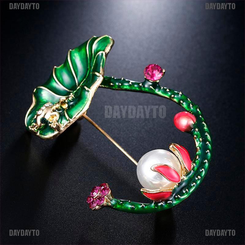 Ghim Cài Áo Hình Hoa Sen / Chú Ếch Xanh Lá Tráng Men Xinh Xắn