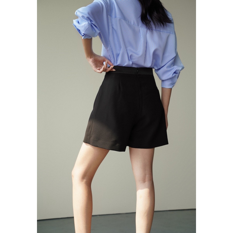 Quần shorts giả váy cạp cao phối vải Tapta lụa màu đen(Đen)_MONOTALK 22B40005TK