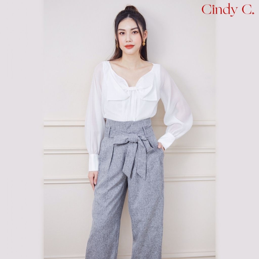 Quần ống xuông nữ cạp cao Emma CINDY C thiết kế đai dây thắt nơ phong cách công sở, tôn dáng, chất liệu Tuytsi 532