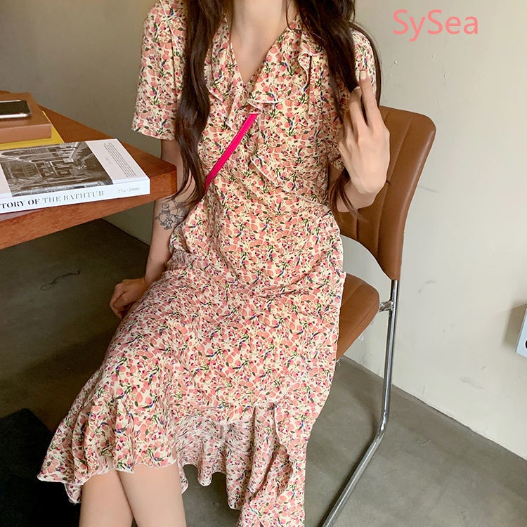 Đầm Voan Tay Ngắn Phối Bèo Thiết Kế Xẻ Tà Phong Cách Pháp Thanh Lịch Cho Nữ