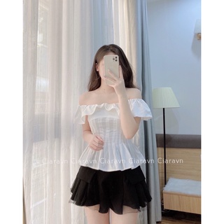 Áo trễ vai peplum(đen/trắng)
