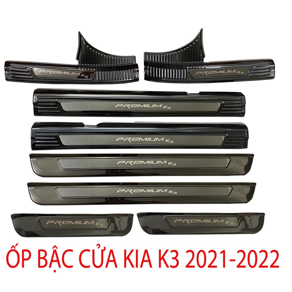 Ốp bậc cửa, nẹp bước chân TITAN xe KIA K3 đời 2021- 2022 Hàng TITAN mẫu tráng gương bóng cao cấp