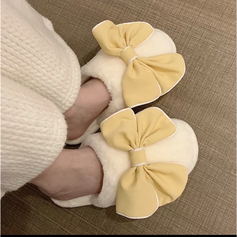 Dép bông đi trong nhà mùa đông hoạ tiết nơ, Ảnh Thật ở cuối :3 [ORDERZANG]