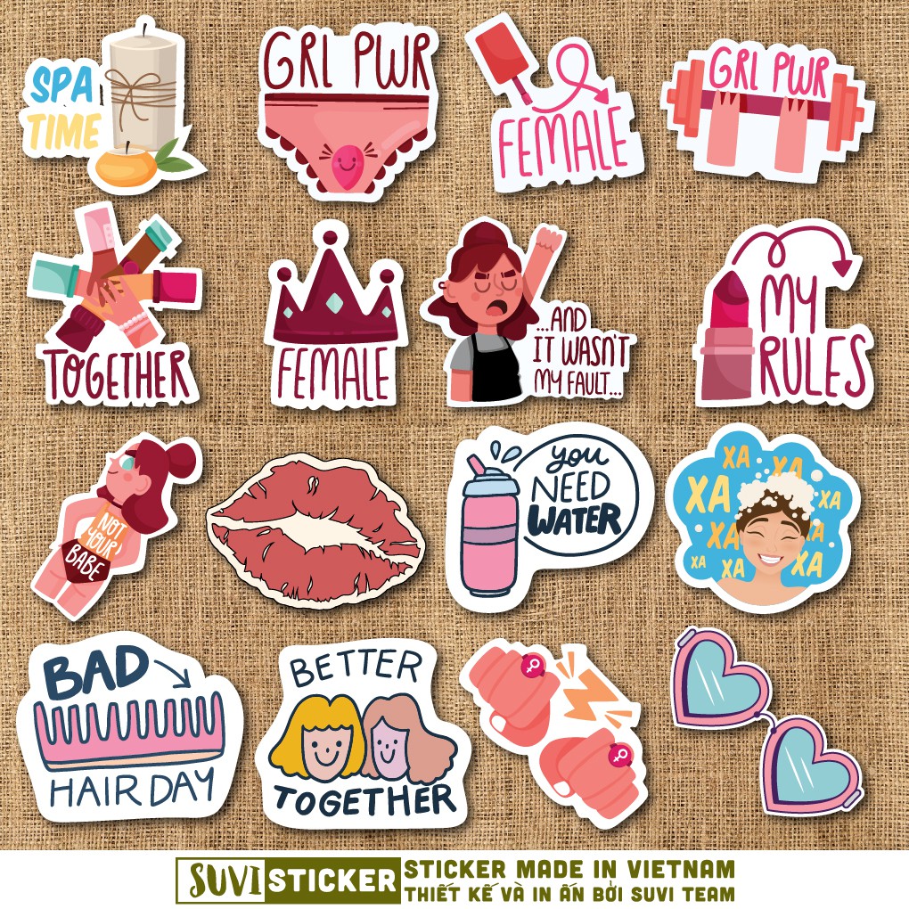 50 Sticker Cô Gái Cute chống nước sticker dán laptop, điện thoại, đàn guitar, mũ bảo hiểm, vali. MSP: Girl01