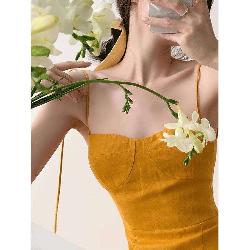 Đầm Hai Dây Xẻ Tà Mùa Hè Phong Cách Mới 2021 Cho Nữ đầm bầu váy nữ váy bé gái váy dài chân váy dài váy nữ chân váy dài