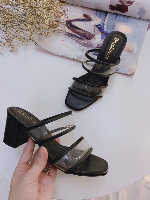 Guốc 2 cầu mika gót vuông 5cm