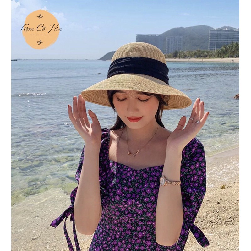 Mũ cói bucket cói Tiệm Cô Hìn có thể gập nhỏ tiện lợi dễ mix đồ siêu xinh ship 1h không lo hư hỏng