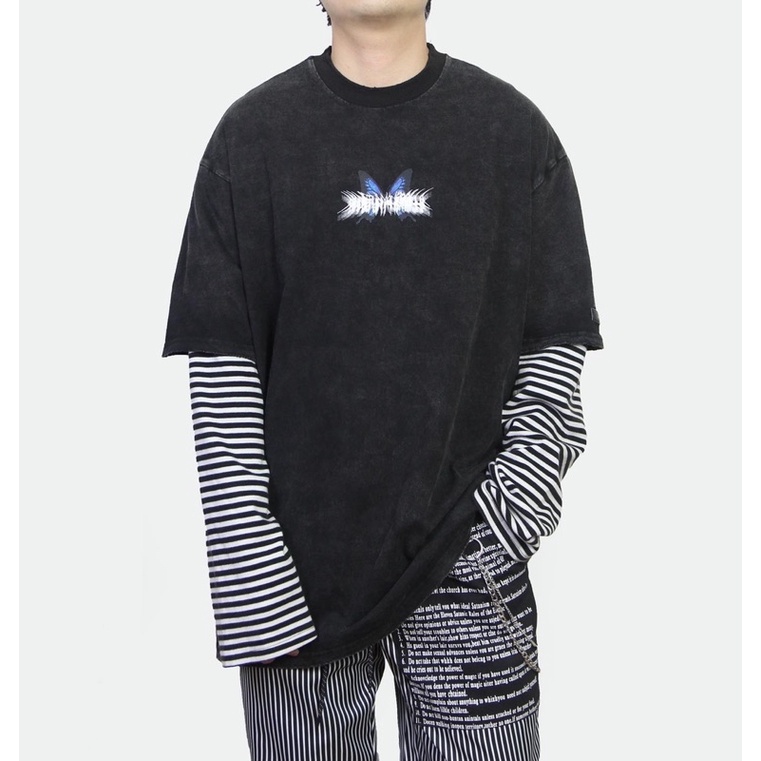 Áo dài tay sọc Butterfly form rộng Unisex