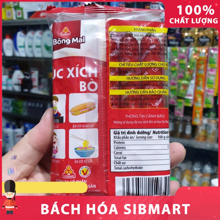 Xúc xích bò 3 bông mai tiệt trùng Vissan 105g (5 cây) - Bách Hóa SibMart - SA0036