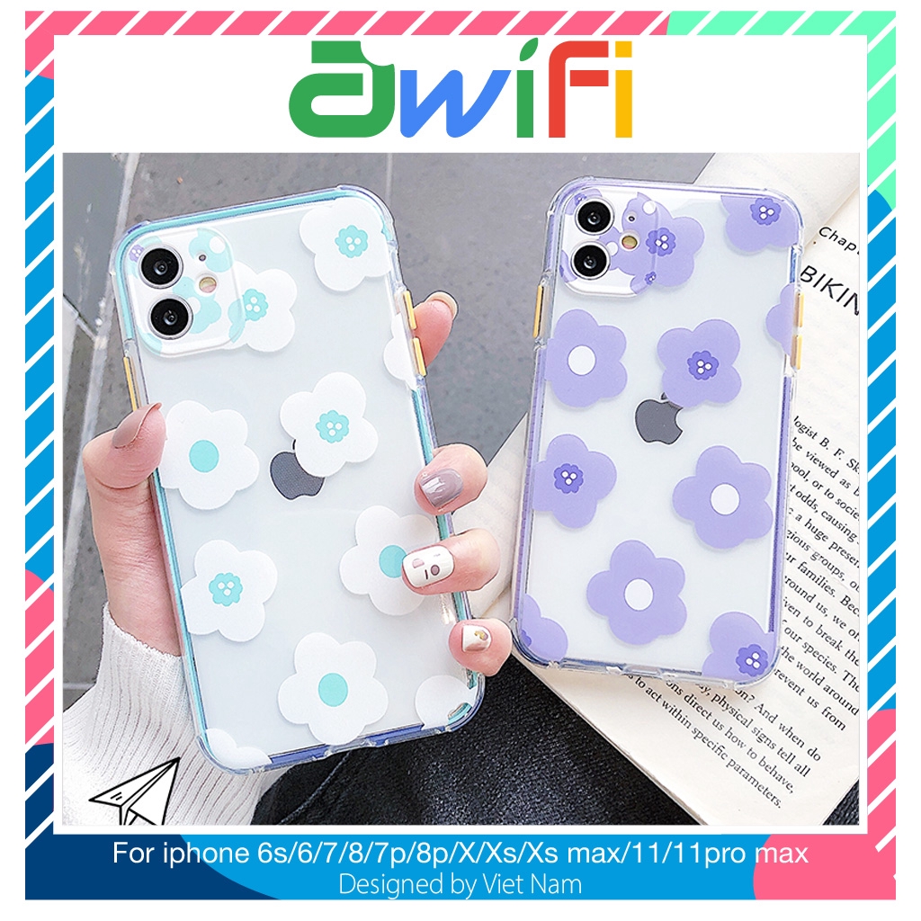 Ốp iphone - Ốp lưng Hoa nhí xanh tím trong 4 góc 6s/6splus/7/8/7plus/8plus/x/xs/xsmax/11/11promax - Awifi Case V5-1