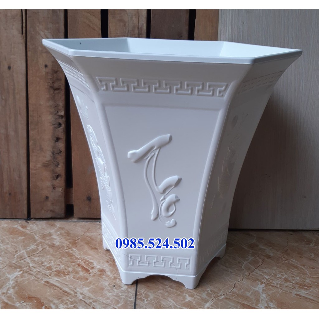Chậu nhựa lục giác hoa văn 4 chân phúc lộc thọ cao cấp trồng hoa tết