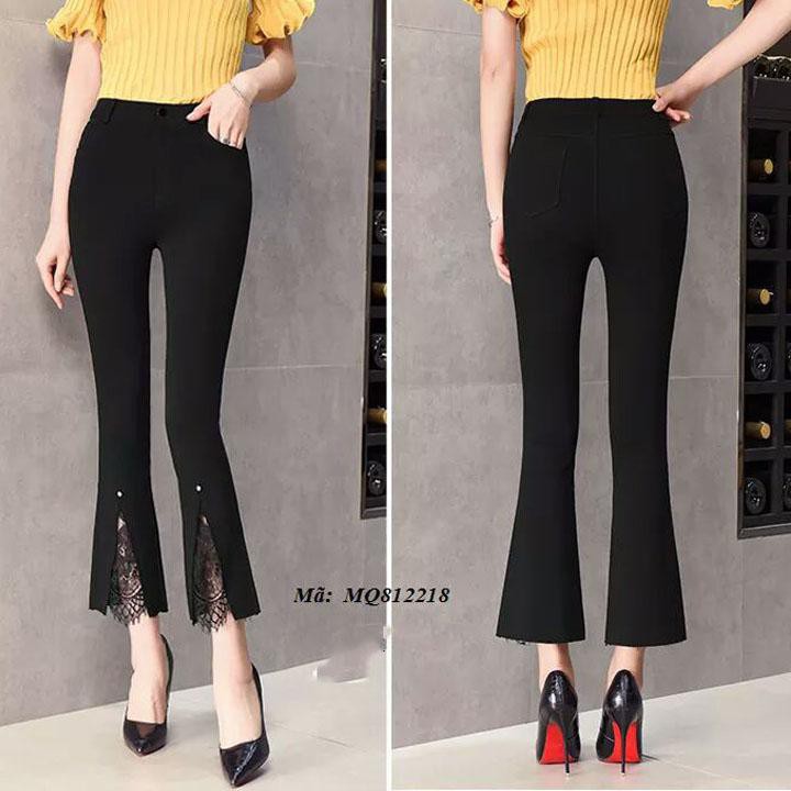 Quần thun ống loe lưng cao xẻ lai đính ngọc phối ren | BigBuy360 - bigbuy360.vn