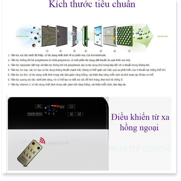 Máy lọc không khí khử mùi gia đình CHIGO màn hình LCD có remote 2019 KJF210-C01