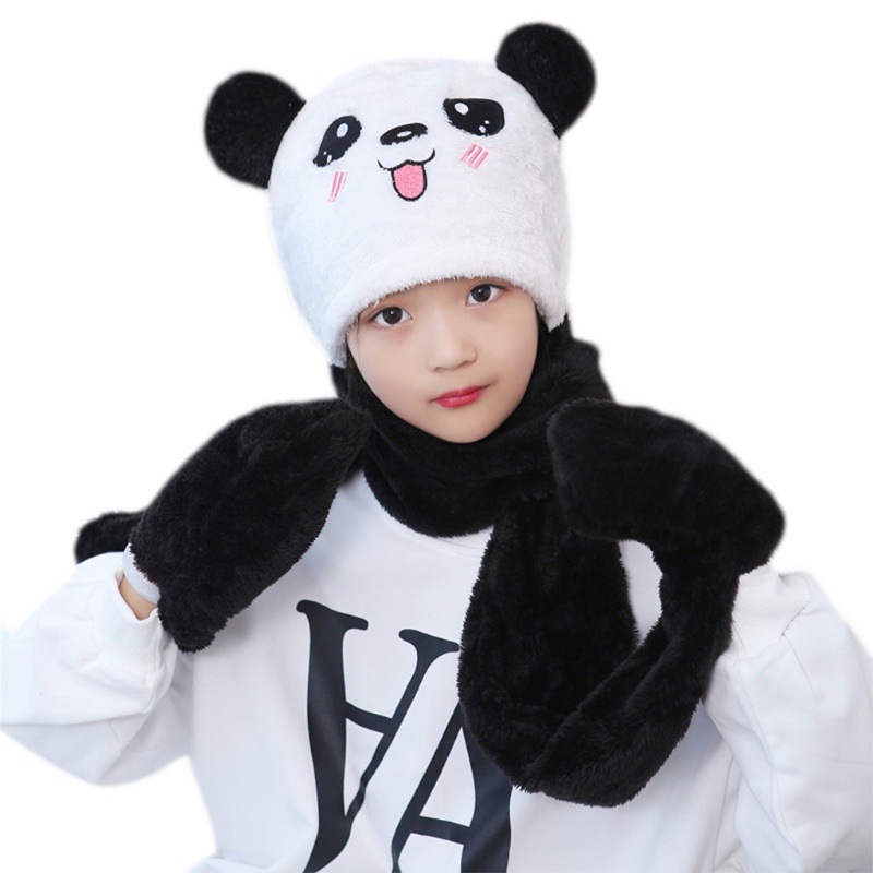 Bộ mũ trùm đầu + găng tay + khăn choàng cổ 3 trong 1 hình gấu trúc dễ thương cho bé