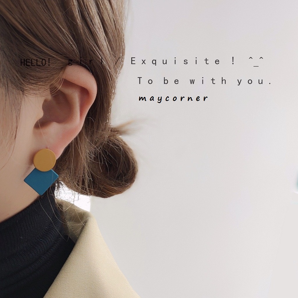 Vintage với bông tai hình học xanh 1527 mạ 925 cao cấp