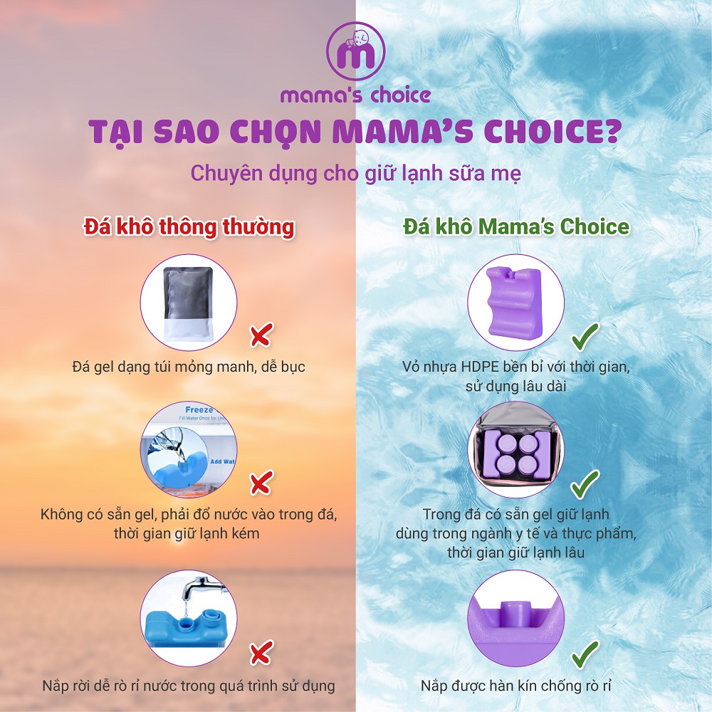 Túi Đá Khô Trữ Sữa Mama’s Choice, Giữ Lạnh Sữa Mẹ Lên Đến 14 Tiếng, Giữ Nhiệt Bình Sữa, Đựng và Giữ Ấm Đồ Ăn Cho Mẹ &amp; Bé