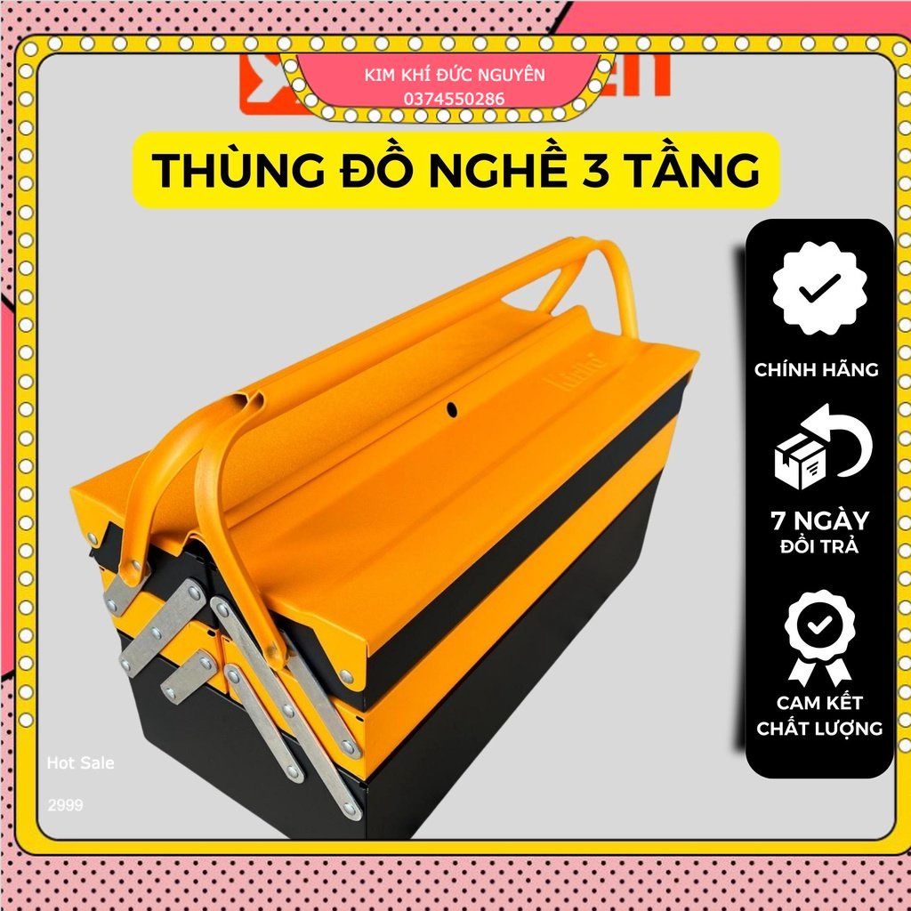 Hộp đựng dụng cụ, thùng đồ nghề đa năng KIRITO - Hộp 3 tầng 5 khay , sơn nhám tĩnh điện