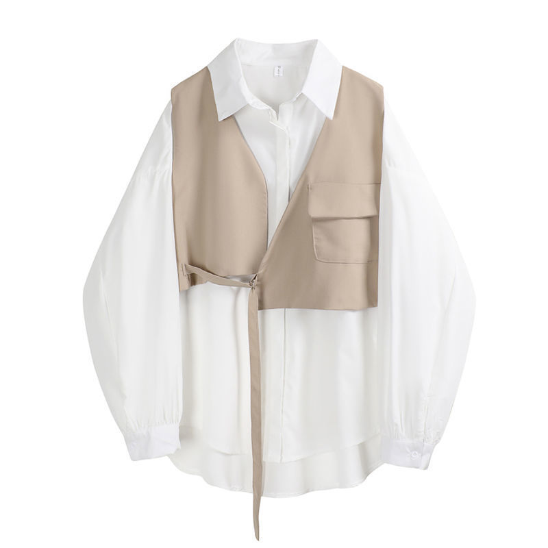 Women's 15 Days White Long Sleeve Shirt Belt Jacket