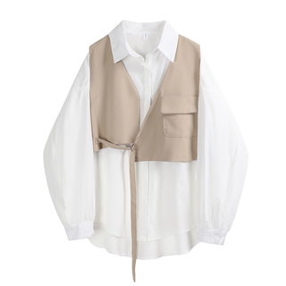 Women's 15 Days White Long Sleeve Shirt Belt Jacket