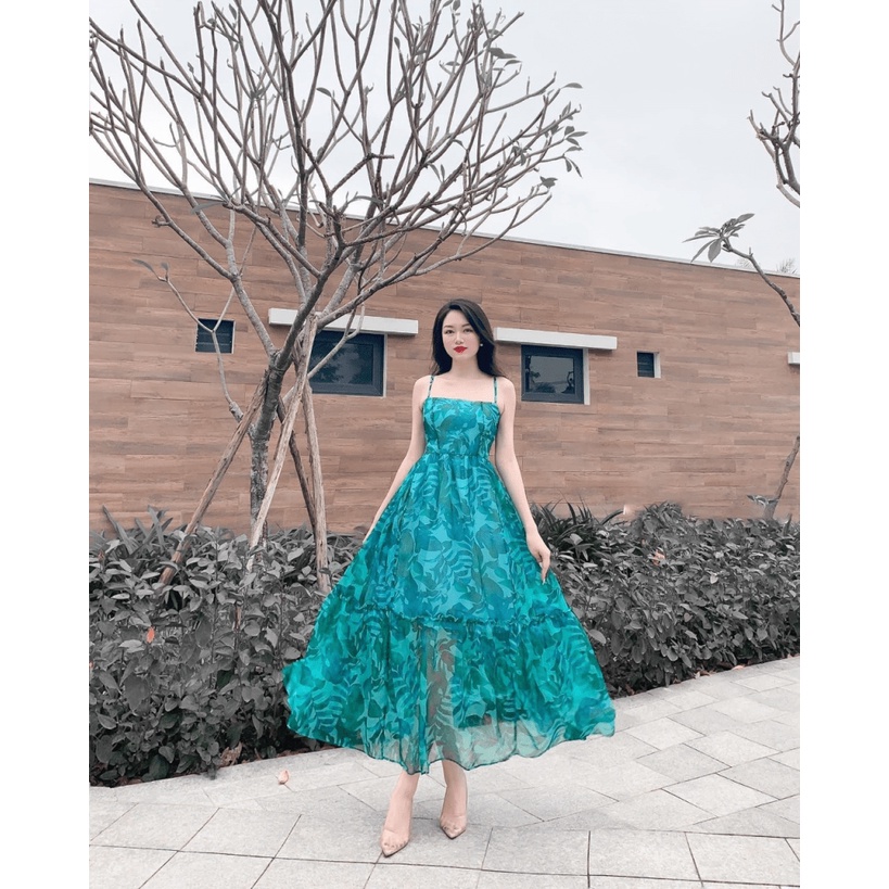 ĐẦM VOAN NỮ IN HOA DÁNG XÒE HAI DÂY THANH THOÁT NHƯ CÔNG CHÚA HHP FASHION