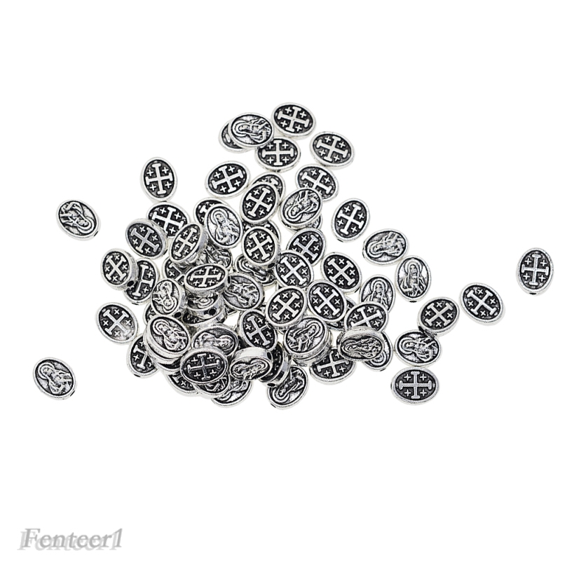 [FENTEER1] 50pcs Alloy Mary Cross Oval Spacer Beads Jewelry Making Charms Findings