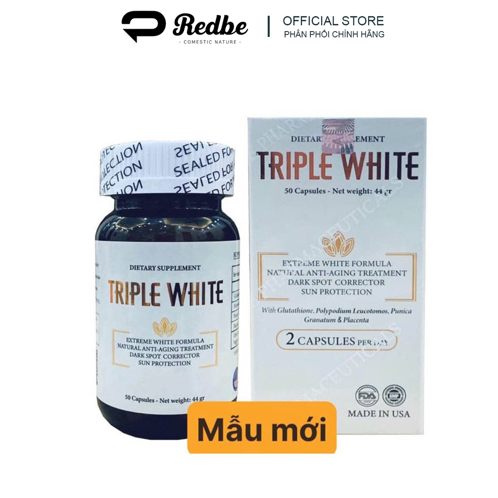 Viên uống chống nắng trắng da Triple White, viên uống Glutathione 1200mg giúp da sáng nhanh và đều màu