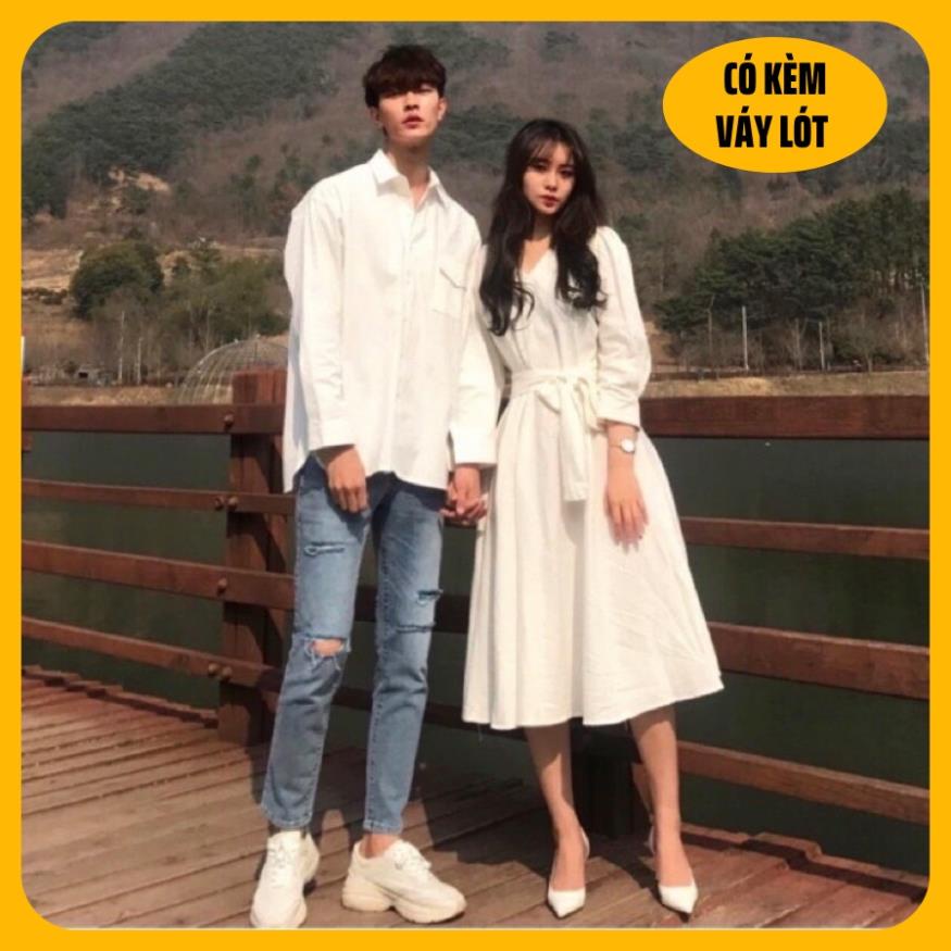 Áo đôi áo cặp - CAO CẤP - Đồ đôi nam nữ đẹp Set váy sơ mi đôi phong cách Hàn Quốc .