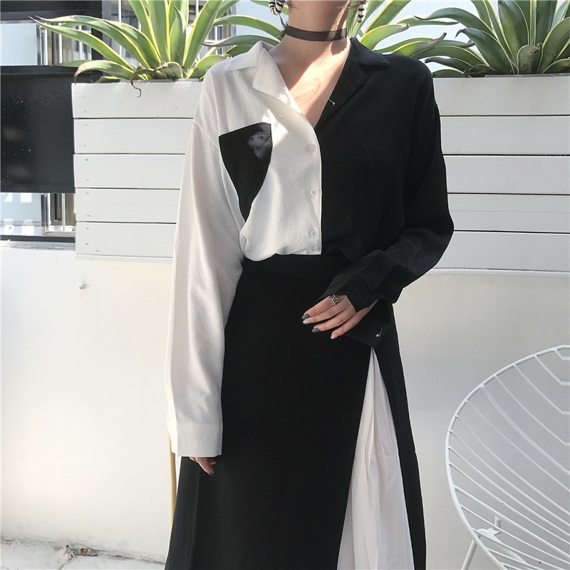 Áo sơ mi SUXI tay dài dáng rộng trẻ trung phong cách Hàn Quốc cho nữ