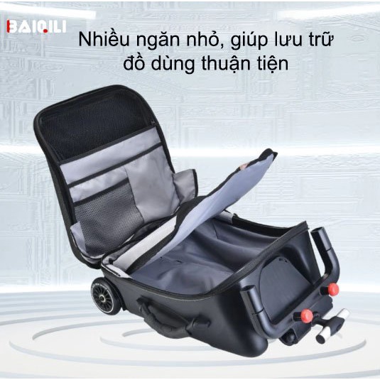 Vali cho bé hàng nhập khẩu có mã khóa, valy du lịch trẻ em khiêm ghế ngồi kết hợp với xe đẩy em bé