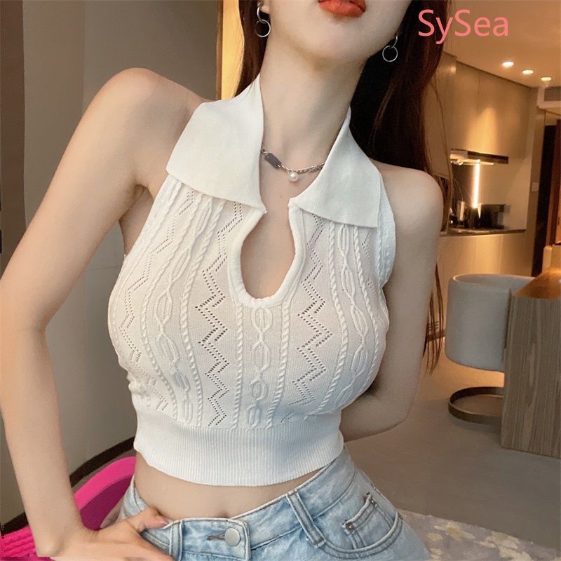 Áo Hai Dây Dệt Kim Cổ Bẻ Quyến Rũ Thời Trang Hè Cho Nữ