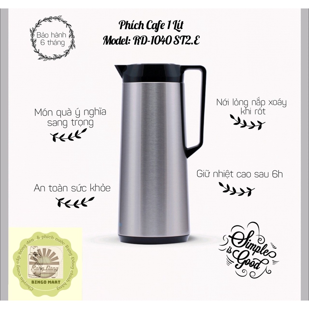 [RẠNG ĐÔNG CHÍNH HÃNG]Phích Cafe 1 Lít Model: RD-1040 ST2.E